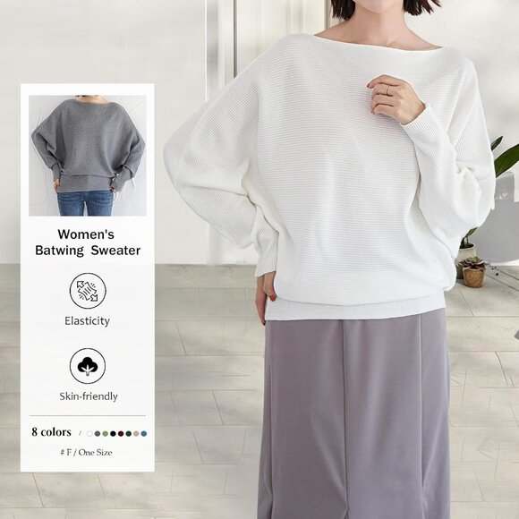 Women's Batwing Pullover Sweater Acrylic Blend Oversize Dolman Neck Casual - Picture 2 of 7